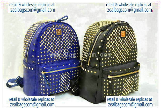 High Quality Replica MCM Stark Backpack in RoyalBlue Grainy Leather - Click Image to Close